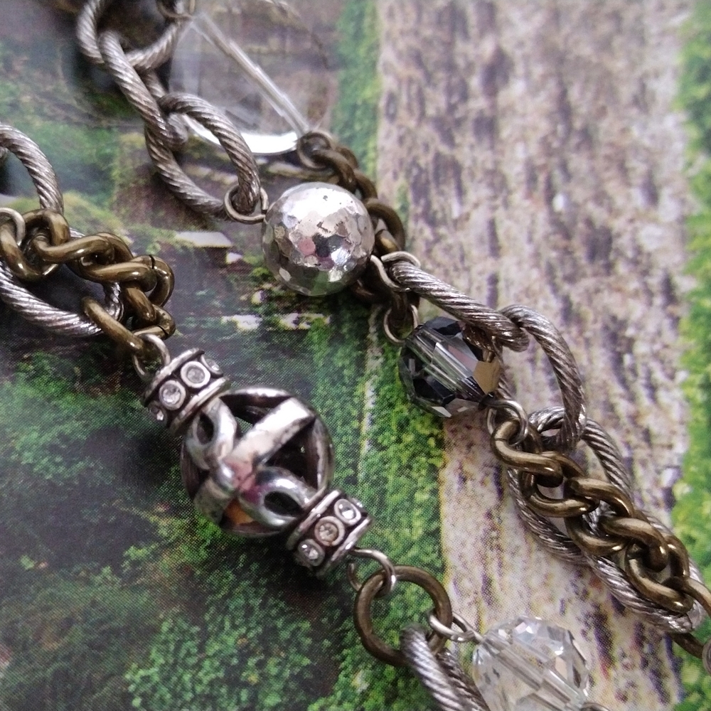 Brighton Long Two-Tone Segmented Double Link Chain Beaded Necklace